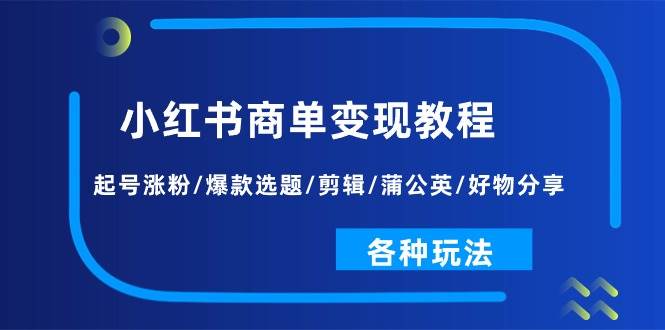 小红书商单变现教程：起号涨粉/爆款选题/剪辑/蒲公英/好物分享/各种玩法-卧狐科技网