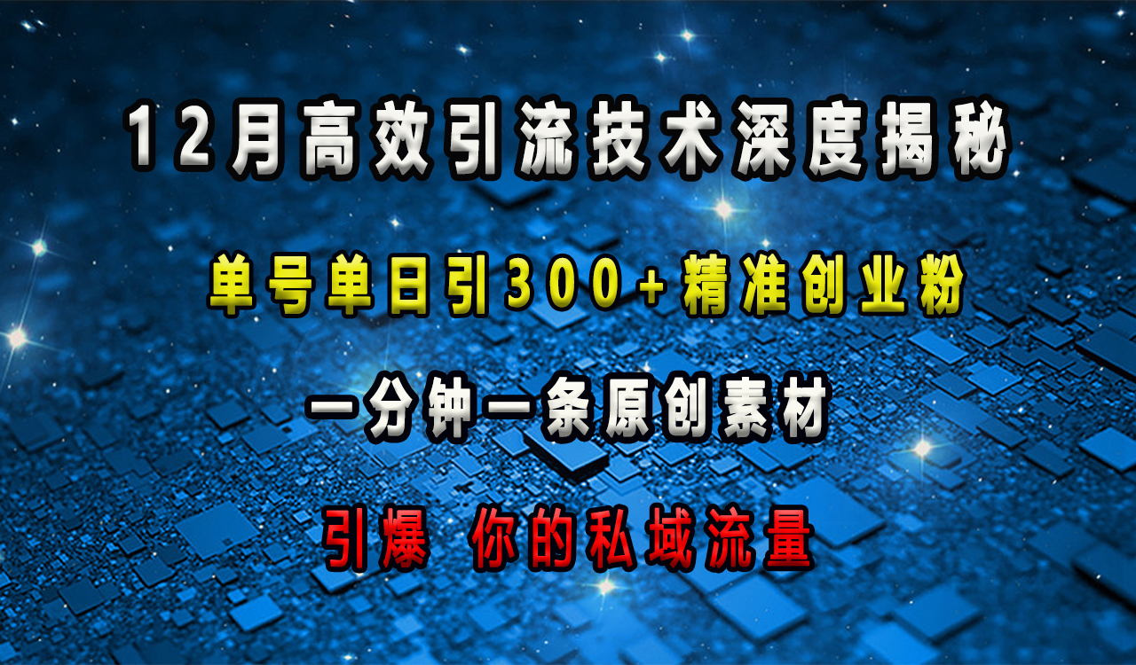 12月高效引流技术深度揭秘 ，单号单日引300+精准创业粉，一分钟一条原创素材，引爆你的私域流量-卧狐科技网
