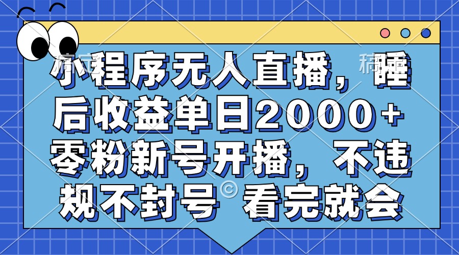 小程序无人直播，睡后收益单日2000+ 零粉新号开播，不违规不封号 看完就会-卧狐科技网