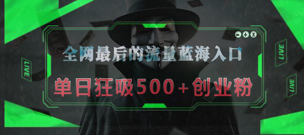 全网最后的流量蓝海入口，半小时引流50+创业粉，单日狂吸500+创业粉-卧狐科技网