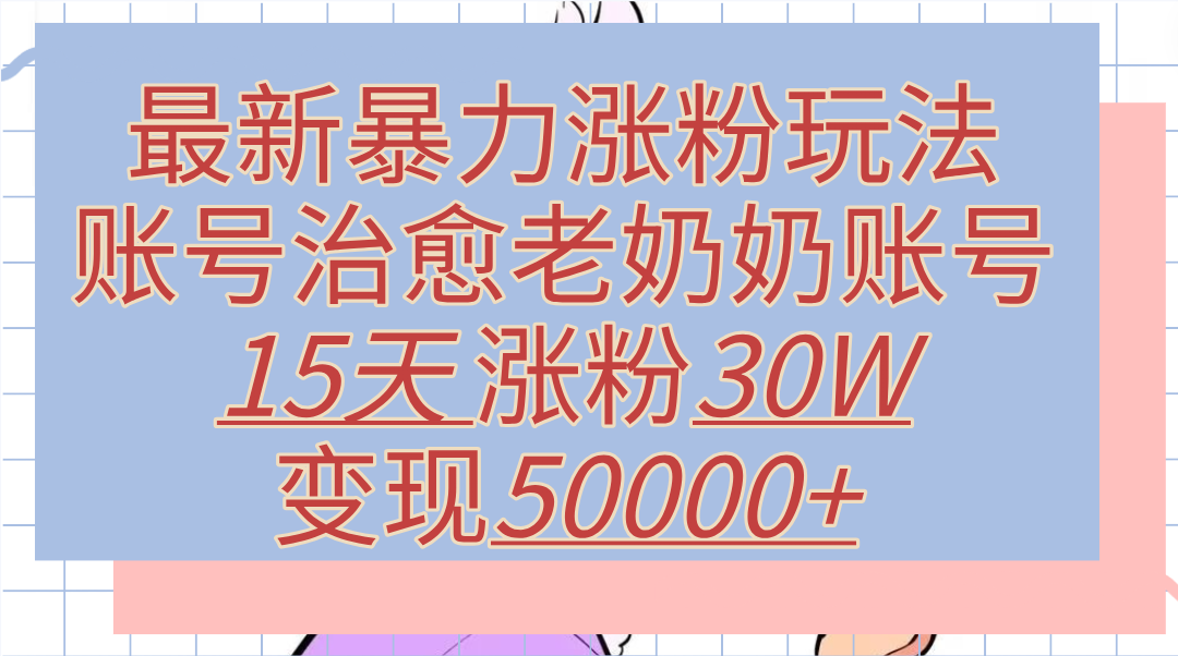 最新暴力涨粉玩法，治愈老奶奶账号，15天涨粉30W，变现50000+【揭秘】-卧狐科技网