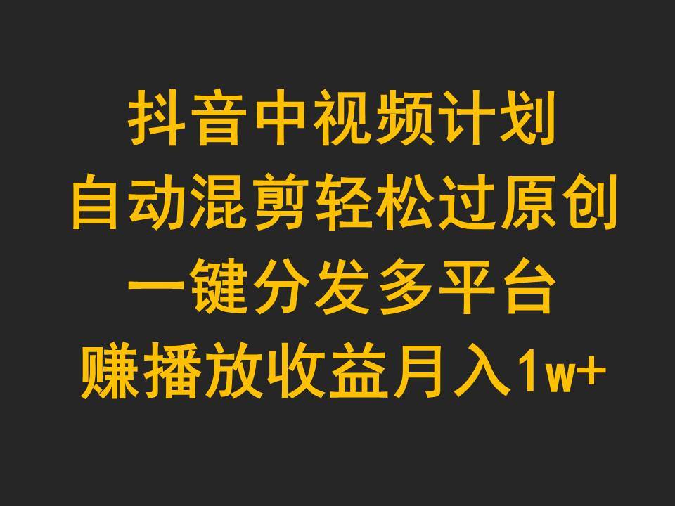 抖音中视频计划，自动混剪轻松过原创，一键分发多平台赚播放收益，月入1w+-卧狐科技网