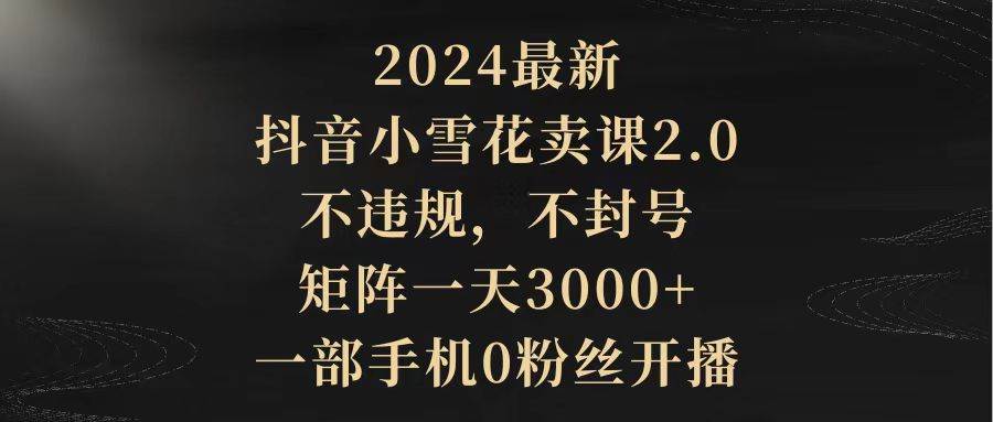 2024最新抖音小雪花卖课2.0 不违规 不封号 矩阵一天3000+一部手机0粉丝开播-卧狐科技网