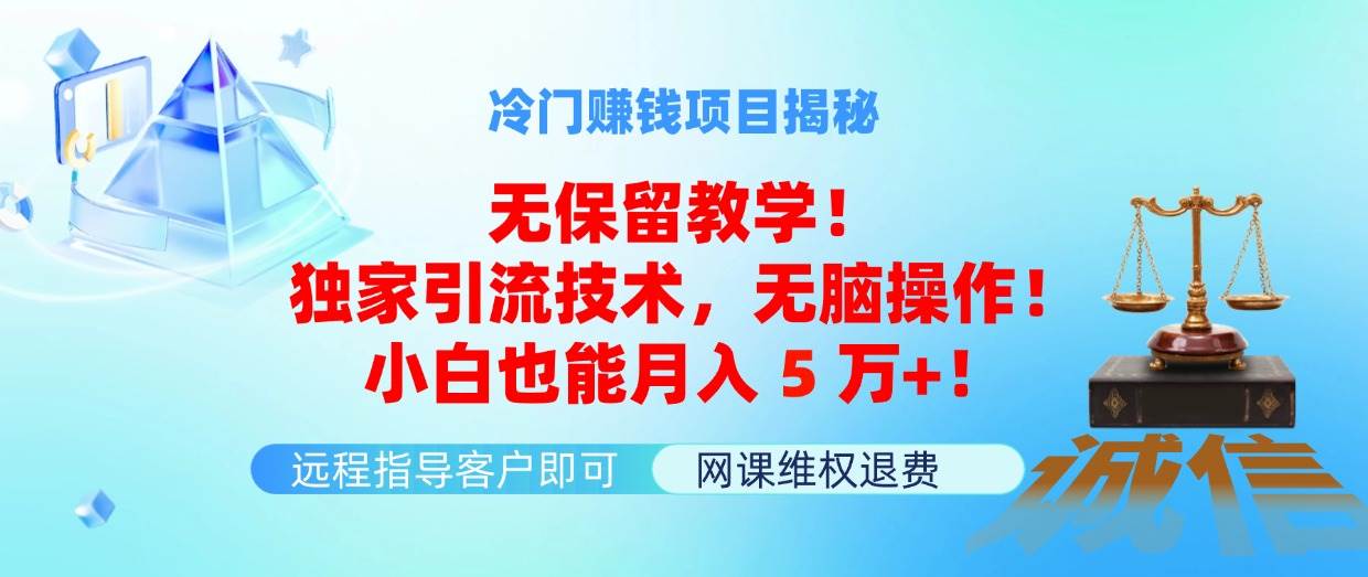 冷门赚钱项目无保留教学！独家引流技术，无脑操作！小白也能月入5万+！-卧狐科技网