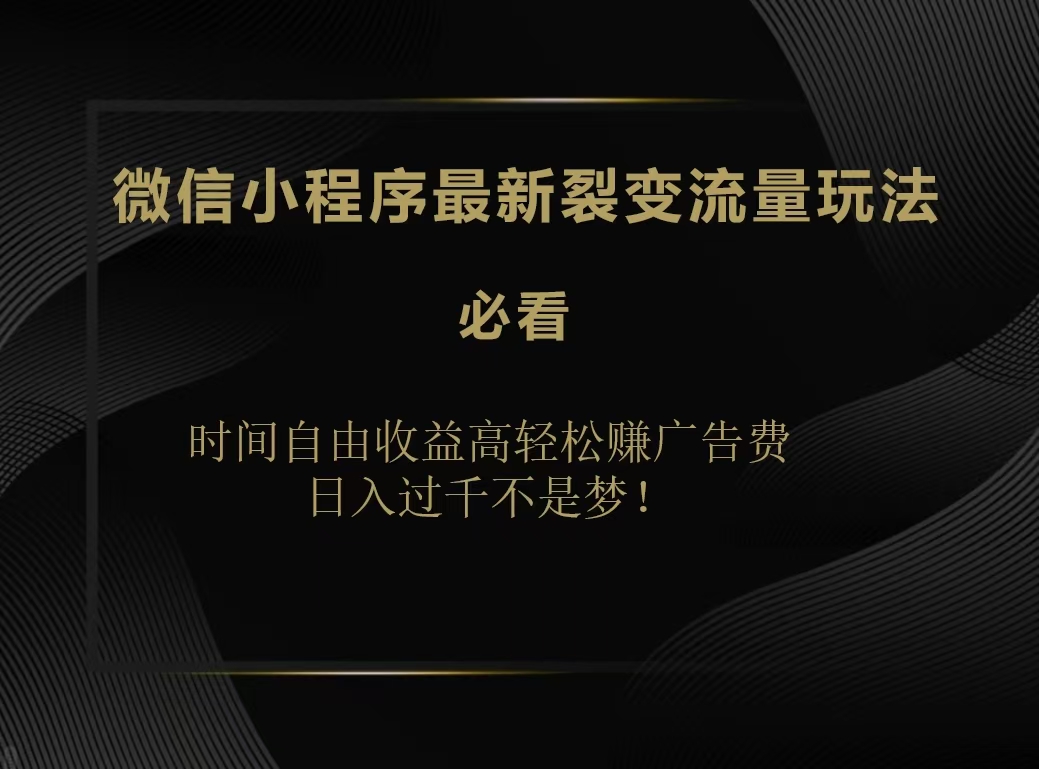 微信小程序最新裂变流量玩法，时间自由收益高轻松赚广告费，日入200-500+-卧狐科技网