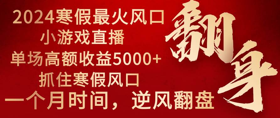 2024年最火寒假风口项目 小游戏直播 单场收益5000+抓住风口 一个月直接提车-卧狐科技网