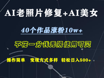 AI老照片修复+AI美女玩发  40个作品涨粉10w+  不花一分钱使用可灵  操作简单  变现方式多样话   轻松日去500+-卧狐科技网