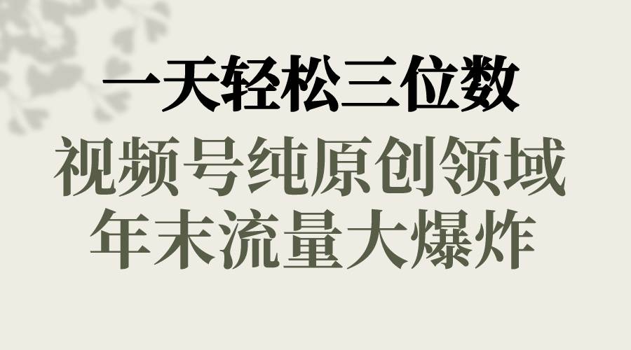 一天轻松三位数，视频号纯原创领域，春节童子送祝福，年末流量大爆炸-卧狐科技网