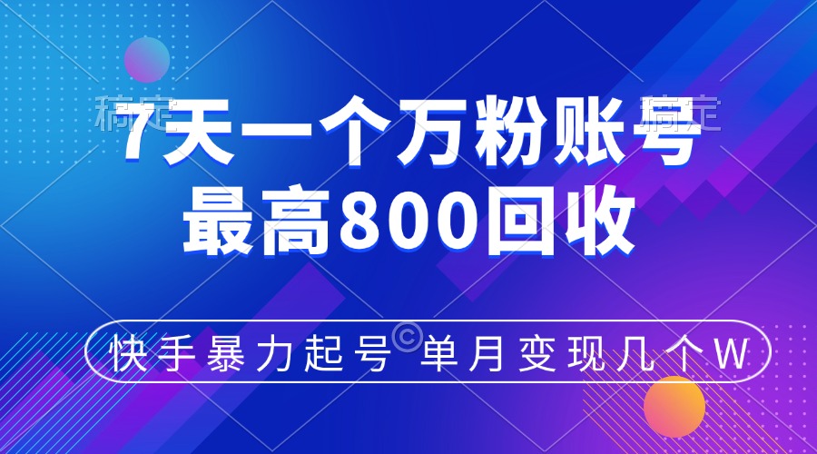 快手暴力起号，7天涨万粉，小白当天起号，多种变现方式，账号包回收，单月变现几个W-卧狐科技网