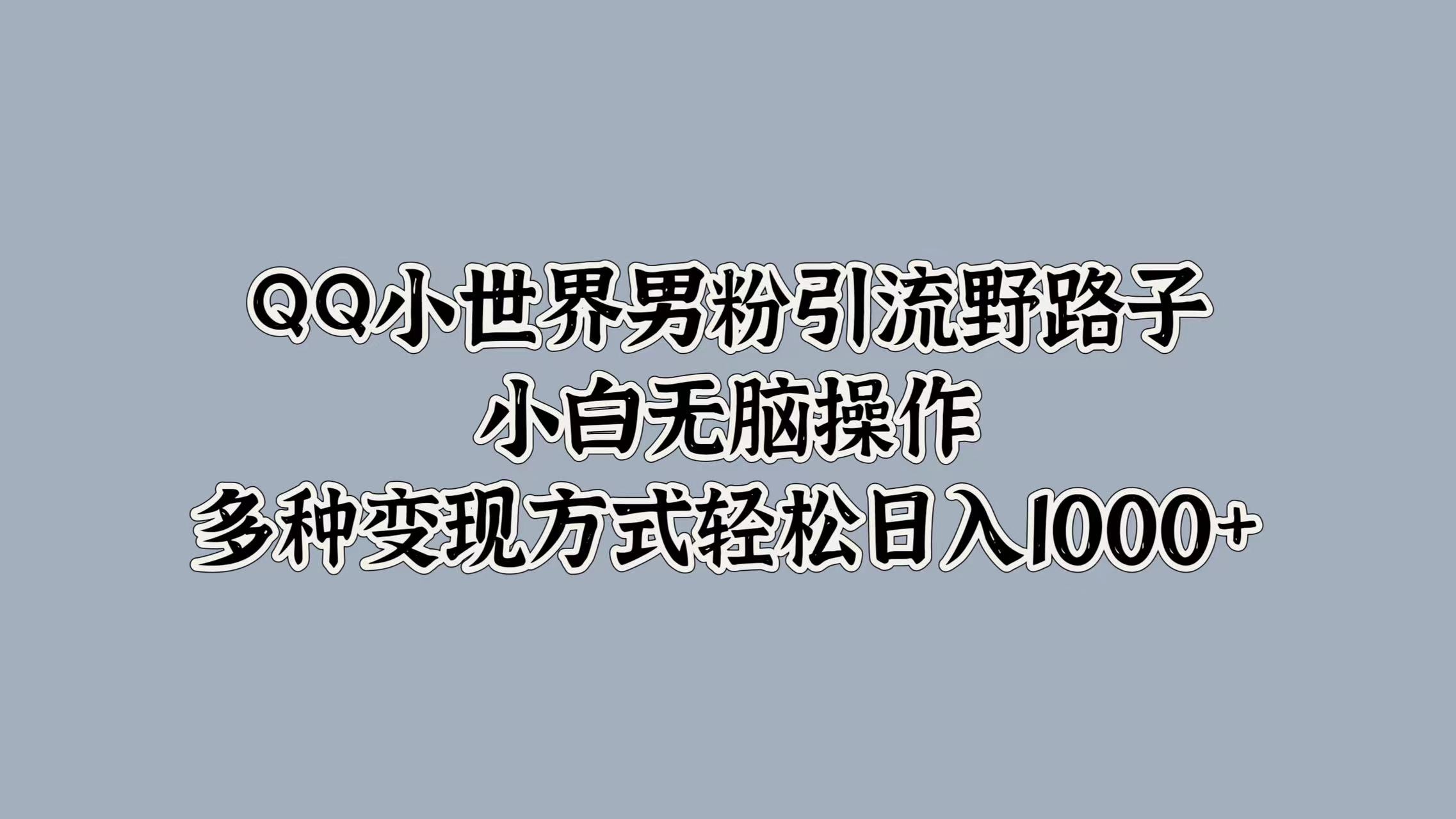 QQ小世界男粉引流野路子，小白无脑操作，多种变现方式轻松日入1000+-卧狐科技网