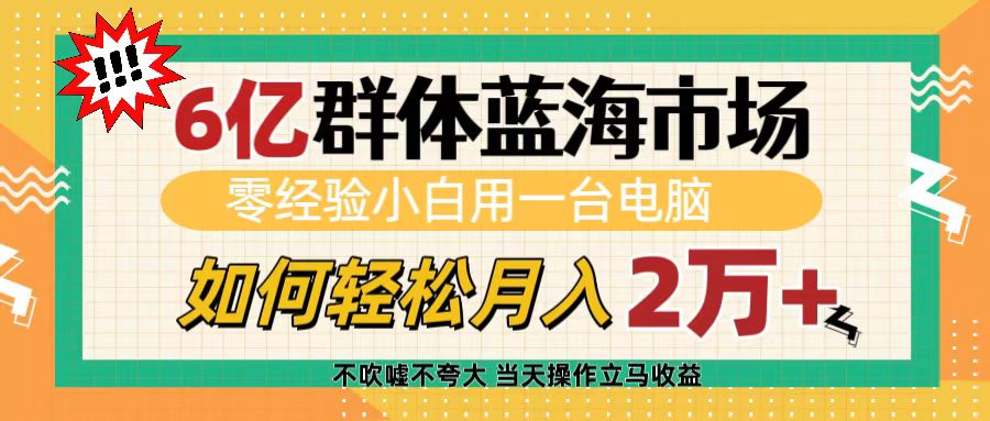 6亿群体蓝海市场，零经验小白用一台电脑，如何轻松月入2万+-卧狐科技网