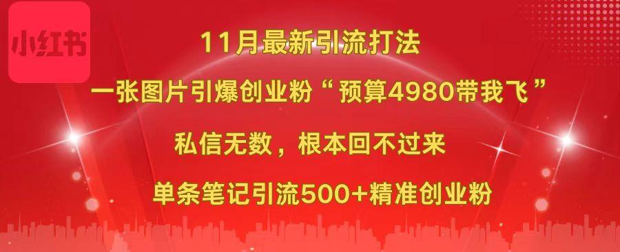 小红书11月最新图片打法，一张图片引爆创业粉“预算4980带我飞”，私信无数，根本回不过来，单条笔记引流500+精准创业粉-卧狐科技网