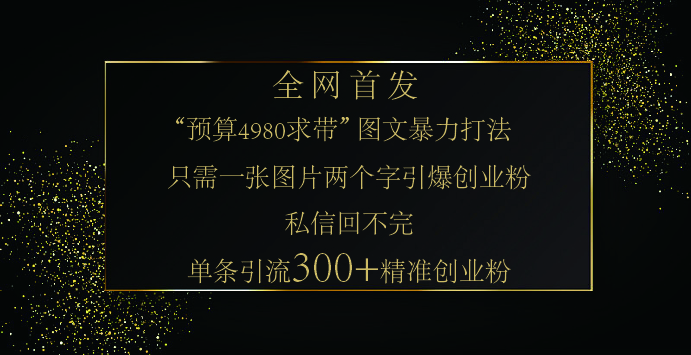 小红书，“预算 4980 带我飞” 的神奇图片引流法，堪称涨粉核武器！只需一张图，就能单条笔记凭借此方法，轻松引流 300 + 精准创业粉！-卧狐科技网