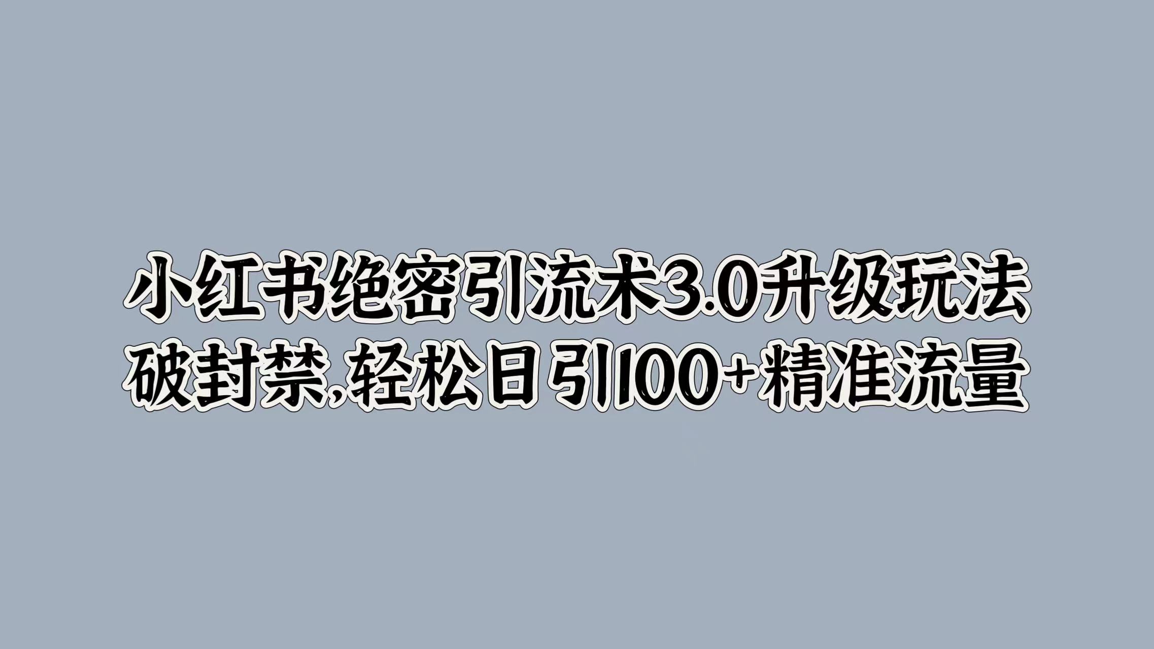 小红书绝密引流术3.0升级玩法，破封禁，轻松日引100+精准流量-卧狐科技网