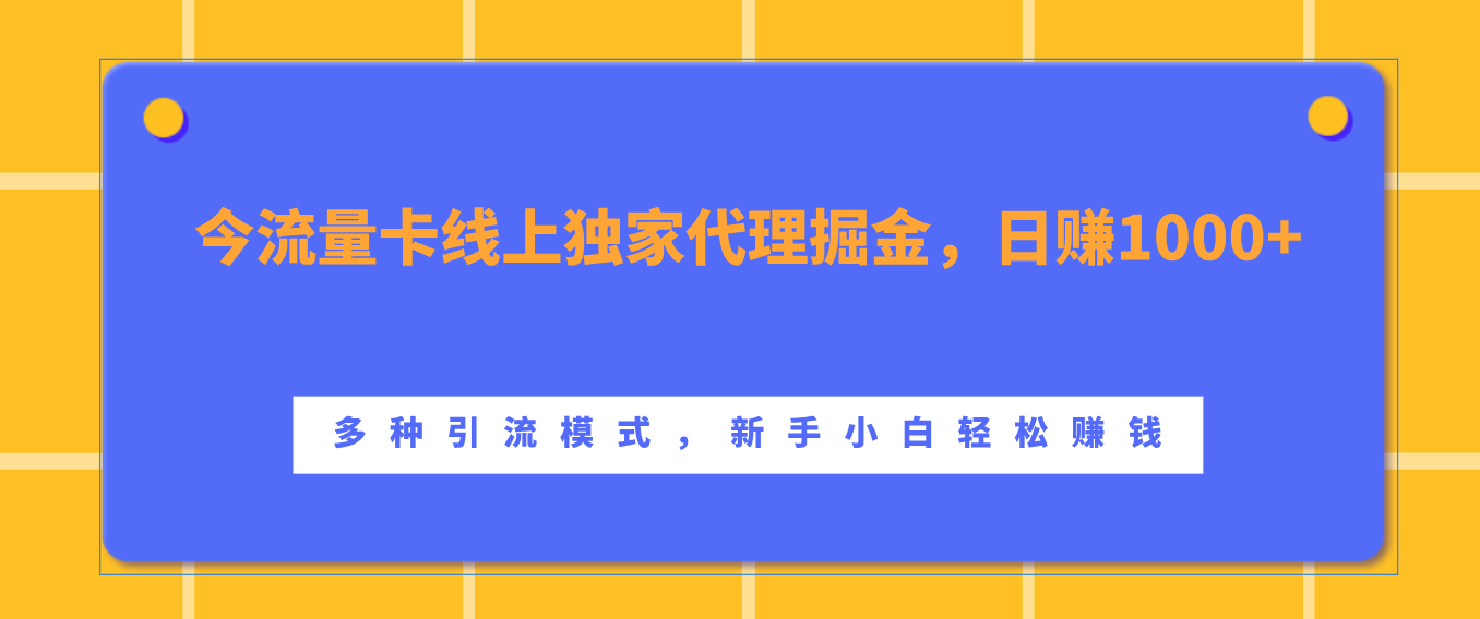 流量卡线上独家代理掘金，日赚1000+ ，多种引流模式，新手小白轻松赚钱-卧狐科技网