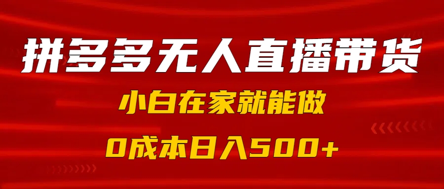 拼多多无人直播带货，小白在家就能做，0成本日入500+-卧狐科技网