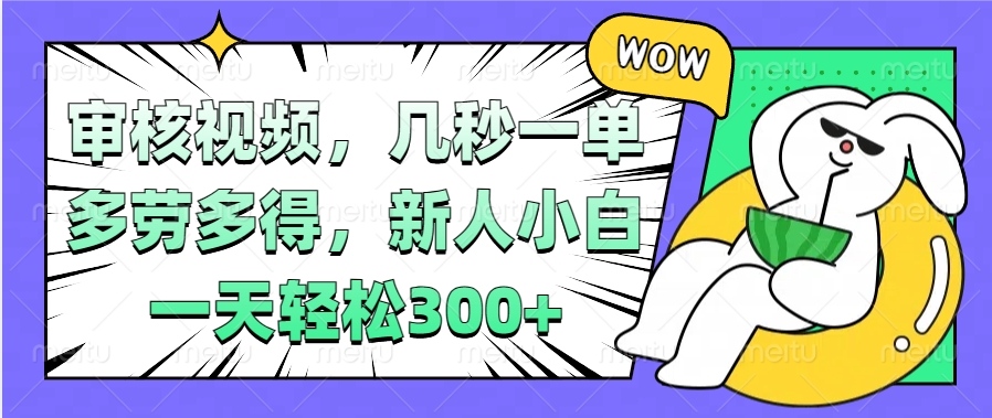 视频审核项目，几秒一单，多劳多得，新人小白一天轻松300+-卧狐科技网