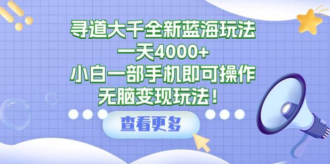 寻道大千全新蓝海玩法，一天4000+，小白一部手机即可操作，无脑变现玩法！-卧狐科技网