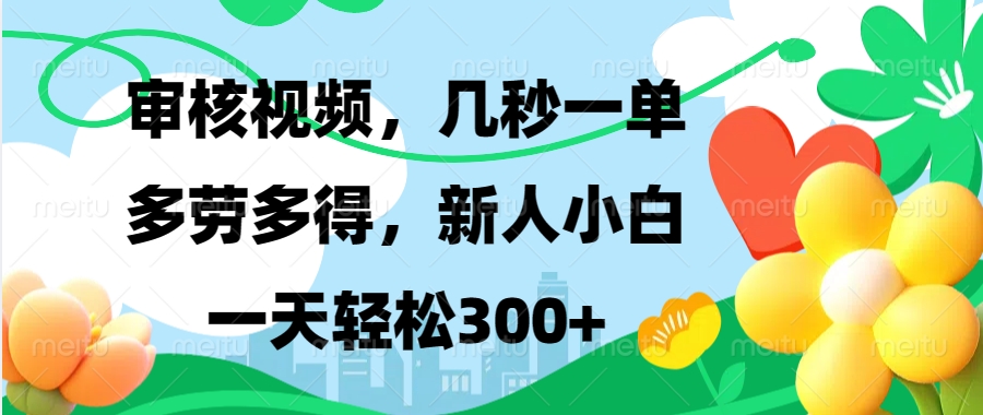 审核视频，几秒一单，多劳多得，新人小白一天轻松300+-卧狐科技网