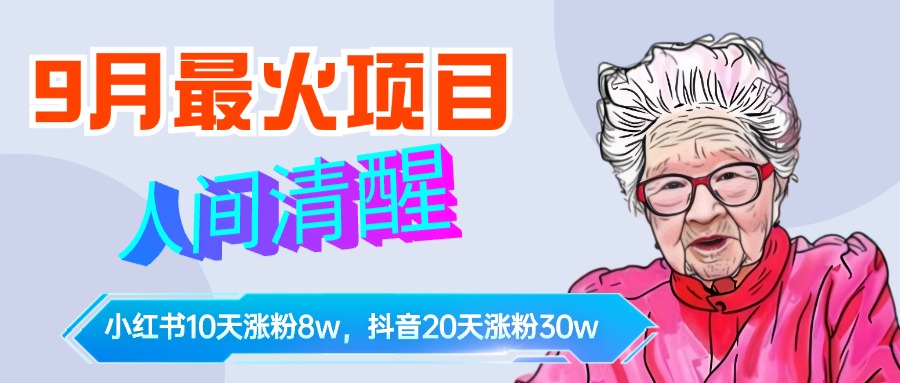 9月最火项目，人间清醒柒奶奶，10天小红薯涨粉8w+，单篇笔记报价1400.-卧狐科技网