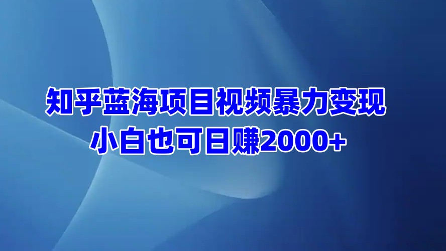 知乎蓝海项目视频暴力变现  小白也可日赚2000+-卧狐科技网