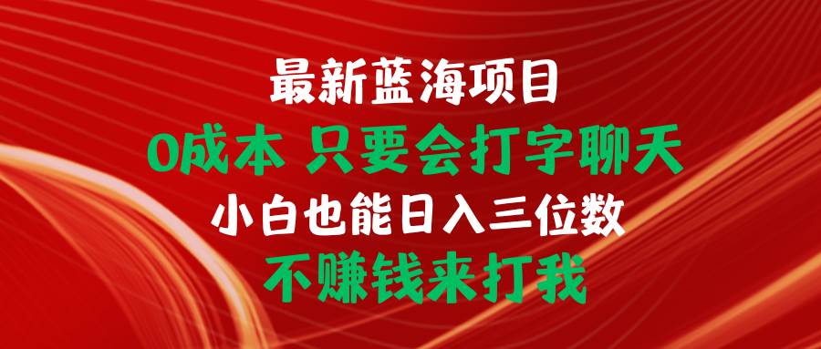 最新蓝海项目 0成本 只要会打字聊天 小白也能日入三位数 不赚钱来打我-卧狐科技网