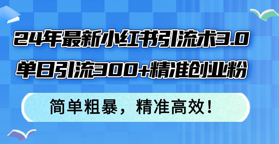 24年最新小红书引流术3.0，单日引流300+精准创业粉，简单粗暴，精准高效！-卧狐科技网