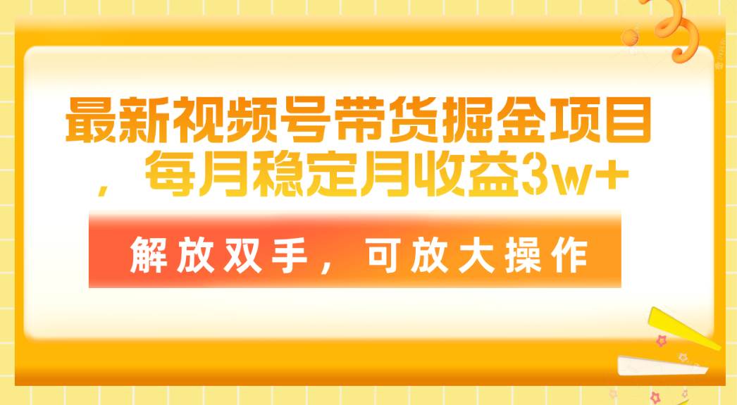 最新视频号带货掘金项目，每月稳定月收益3w+，解放双手，可放大操作-卧狐科技网