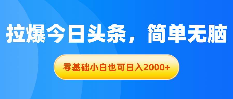 拉爆今日头条，简单无脑，零基础小白也可日入2000+-卧狐科技网