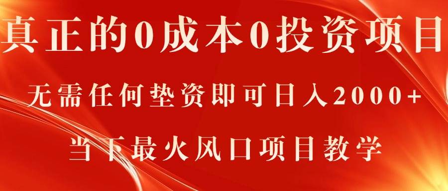 真正的0成本0投资项目，无需任何垫资即可日入2000+，当下最火风口项目教学-卧狐科技网