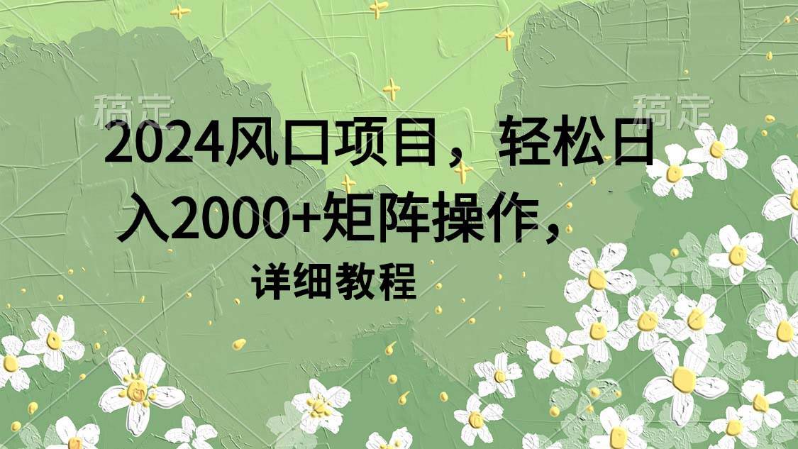 2024风口项目，轻松日入2000+矩阵操作，详细教程-卧狐科技网