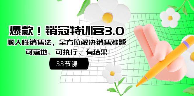 爆款！销冠特训营3.0之顺人性销售法，全方位解决销售难题、可落地、可执行、有结果-卧狐科技网