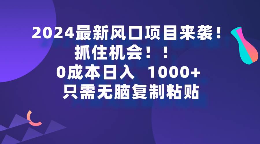 2024最新风口项目来袭，抓住机会，0成本一部手机日入1000+，只需无脑复...-卧狐科技网