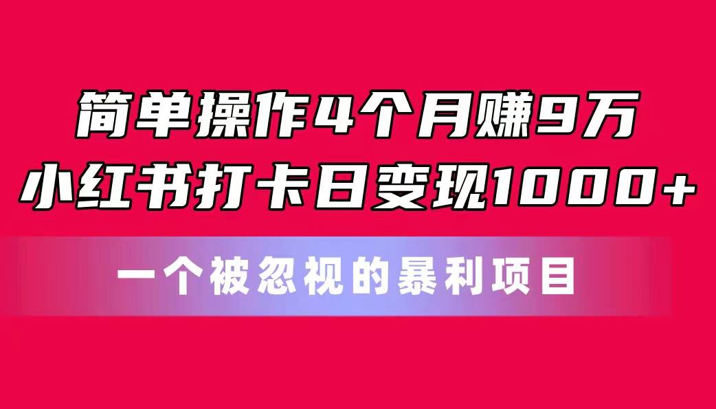 简单操作4个月赚9万！小红书打卡日变现1000+！一个被忽视的暴力项目-卧狐科技网