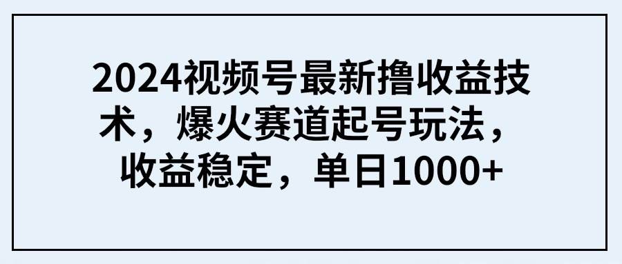 2024视频号最新撸收益技术，爆火赛道起号玩法，收益稳定，单日1000+-卧狐科技网