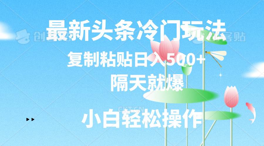 最新头条冷门玩法，隔天就爆，复制粘贴日入500+-卧狐科技网