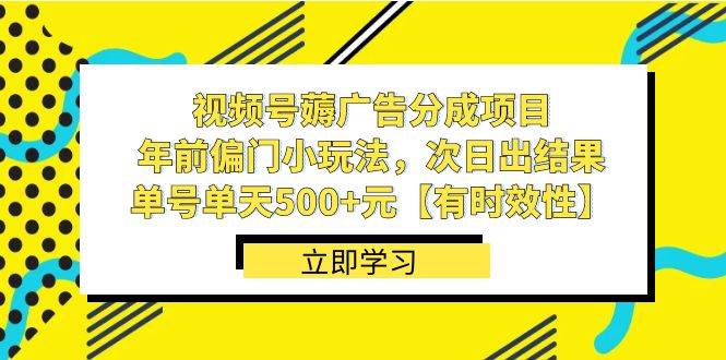视频号薅广告分成项目，年前偏门小玩法，次日出结果，单号单天500+元【有时效性】-卧狐科技网