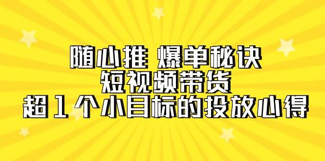 随心推 爆单秘诀，短视频带货-超1个小目标的投放心得（7节视频课）-卧狐科技网
