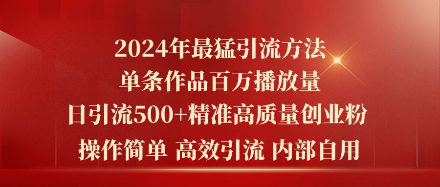 2024年最猛暴力引流方法，单条作品百万播放 单日引流500+高质量精准创业粉-卧狐科技网