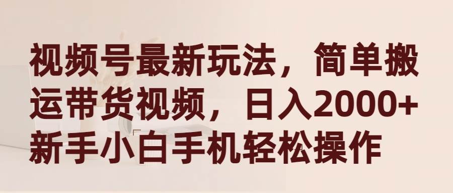 视频号最新玩法，简单搬运带货视频，日入2000+，新手小白手机轻松操作-卧狐科技网