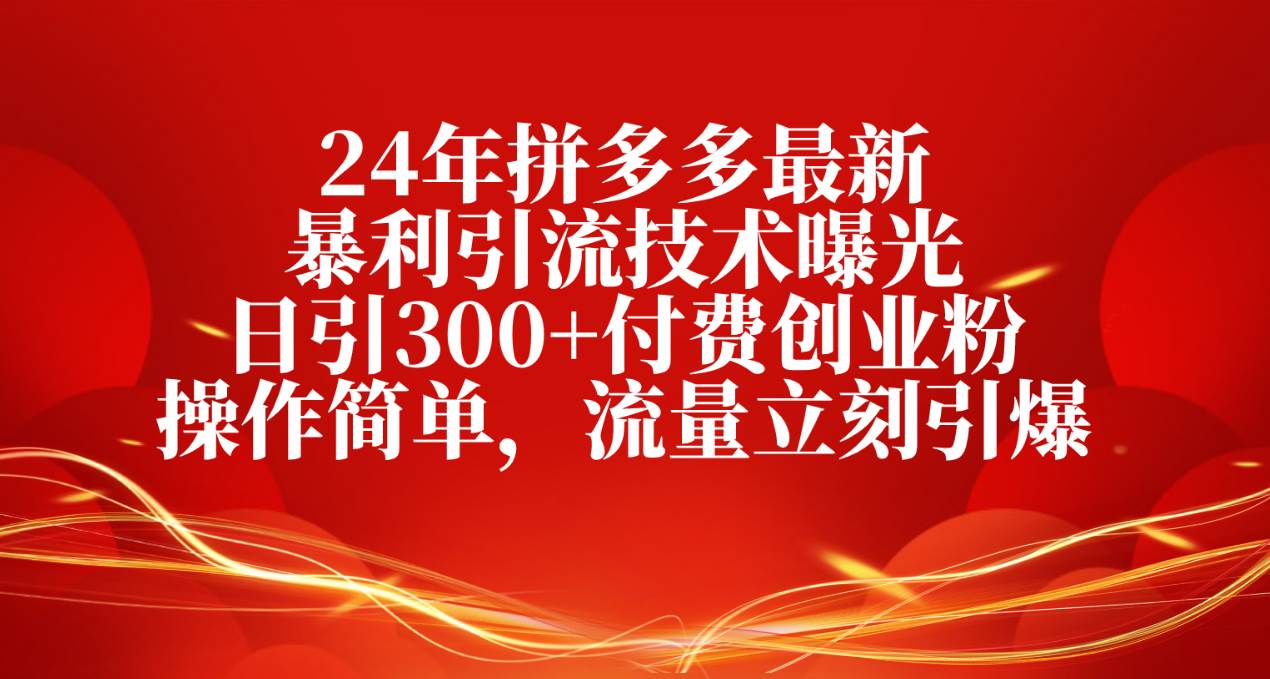 24年拼多多最新暴利引流技术曝光，日引300+付费创业粉，操作简单，流量...-卧狐科技网