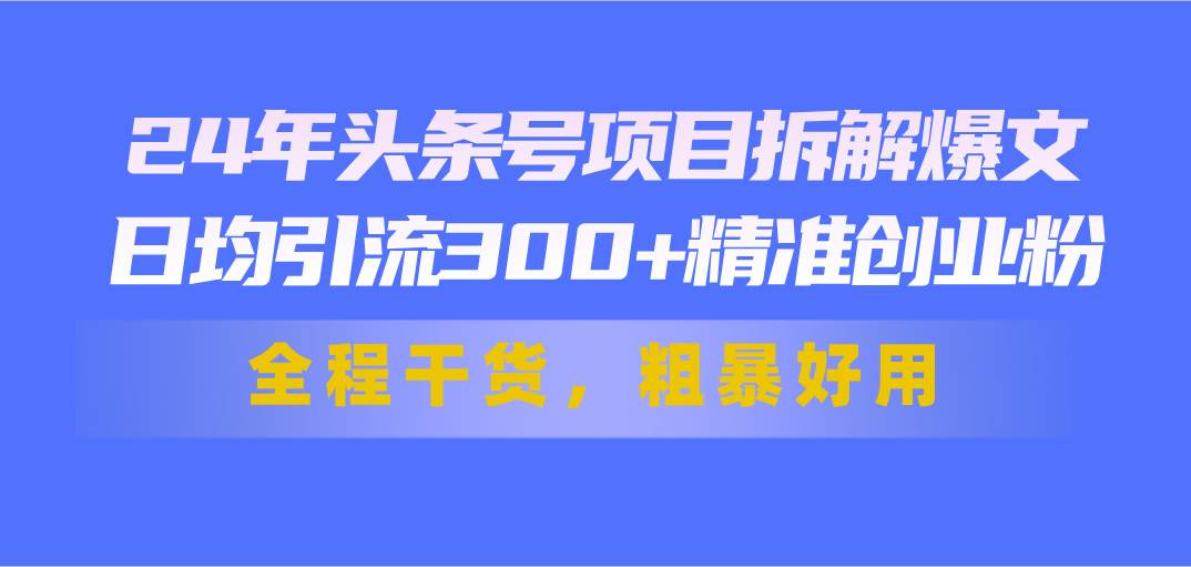 24年头条号项目拆解爆文，日均引流300+精准创业粉，全程干货，粗暴好用-卧狐科技网