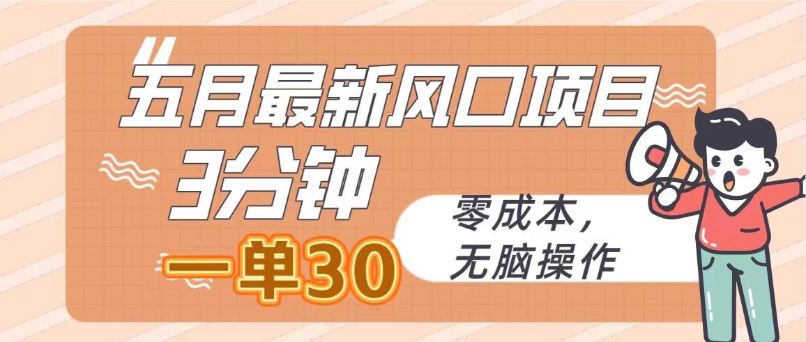 五月最新风口项目，3分钟一单30，零成本，无脑操作-卧狐科技网
