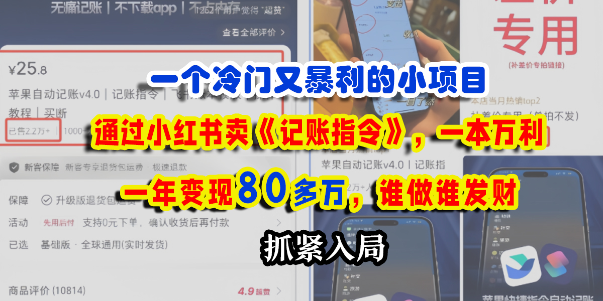 一个冷门又暴利的小项目，通过小红书卖《记账指令》，一本万利，一年变现80多万，谁做谁发财-卧狐科技网