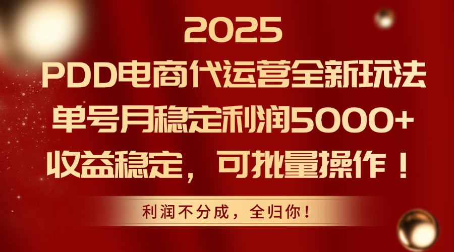 2025 PDD电商代运营全新玩法，单号月稳定利润5000+，收益稳定，可批量操作！-卧狐科技网