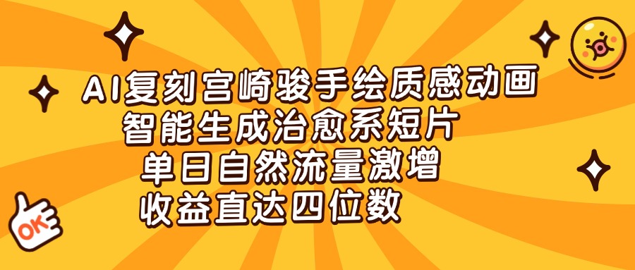 AI复刻宫崎骏手绘质感动画，智能生成治愈系短片，单日自然流量激增，收益直达四位数-卧狐科技网