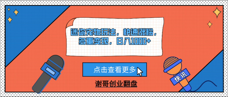 迷你宠物玩法，快速涨粉，多重变现，日入1000+-卧狐科技网