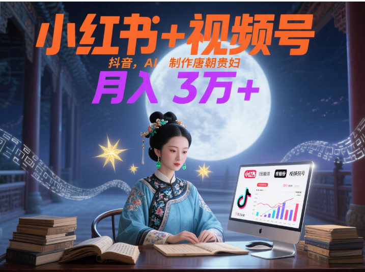 小红书+视频号+抖音，AI轻松制作唐朝贵妇IP，毒鸡汤、励志、减肥瘦身、养生赛道轻松切入，每天30分钟，轻松产出N条，月入3万+ -卧狐科技网