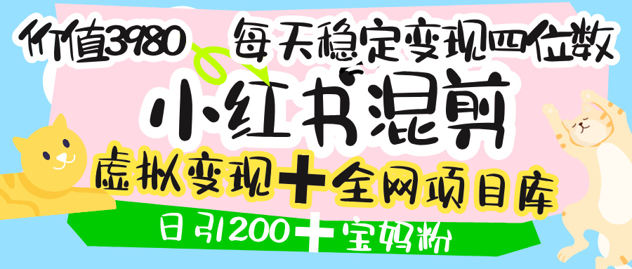 价值3980的小红书混剪， 虚拟变现 ＋全网项目库 ， 日引200+宝妈创业粉，每天稳定四位数变现-卧狐科技网