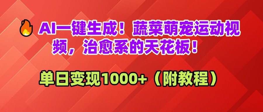 AI一键生成！蔬菜萌宠运动视频，治愈系的天花板！单日变现1000+（附教程）-卧狐科技网